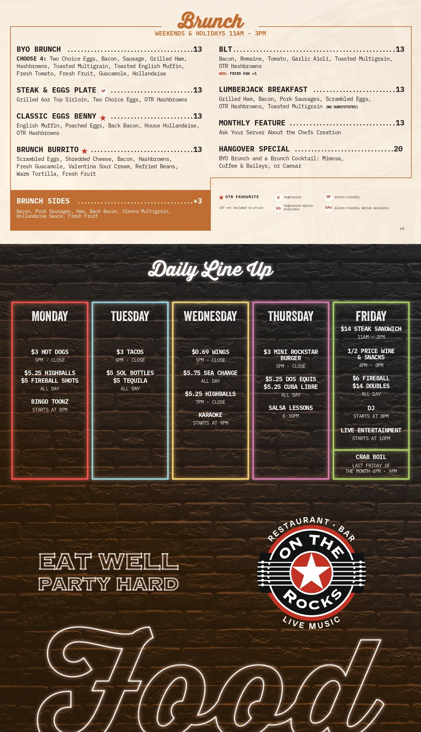 On The Rocks food menu page 2