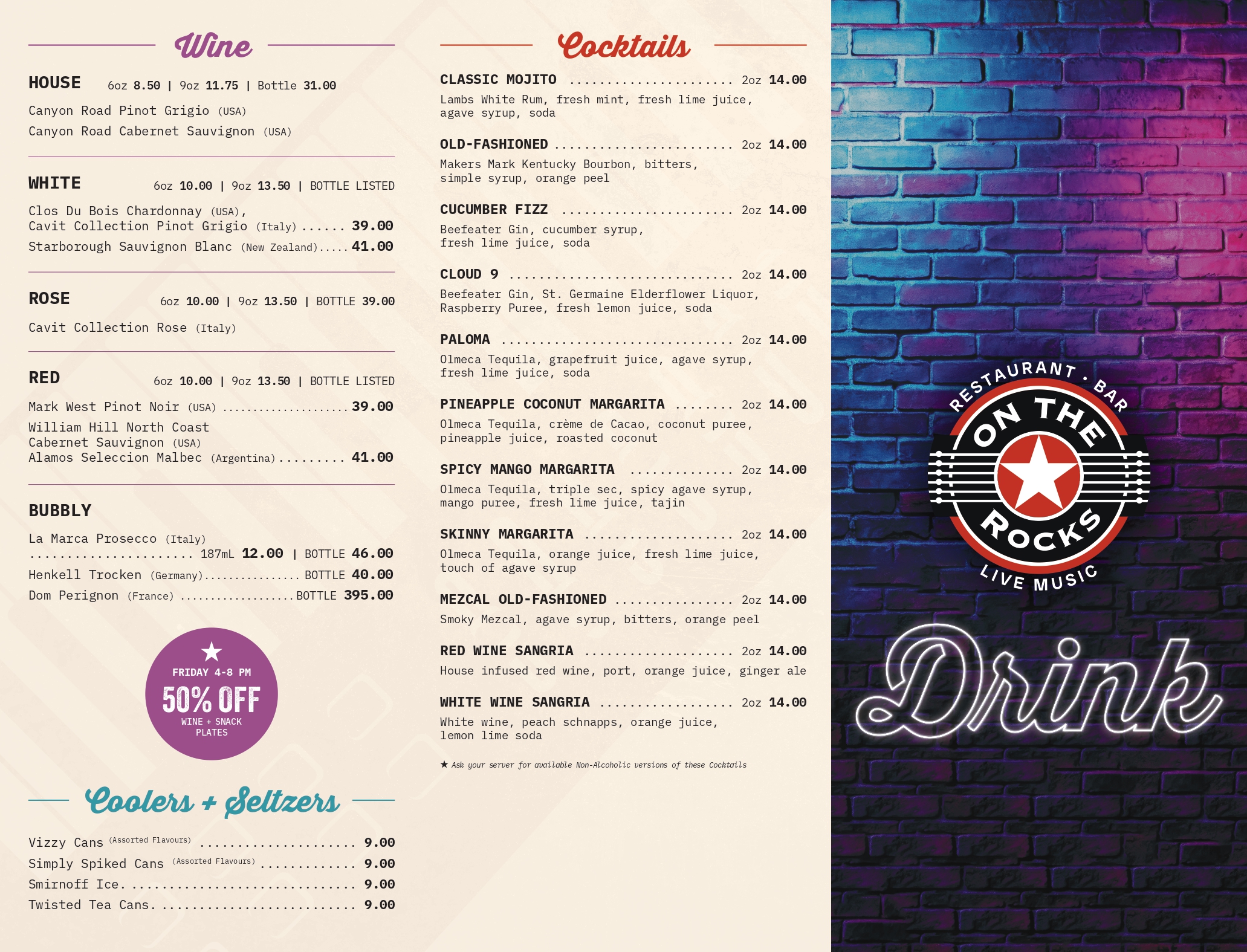 On The Rocks Drinks Menu page 2 Downloadable